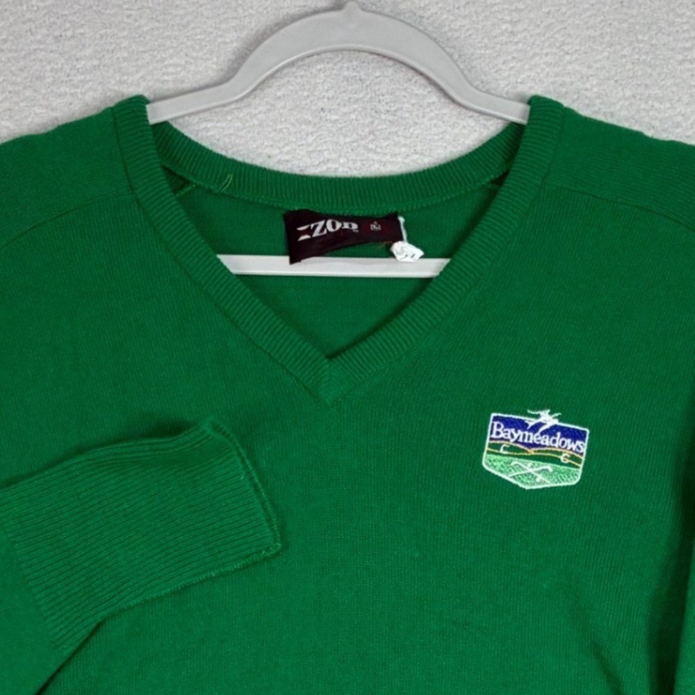 Vintage Izod Baymeadows Sweater Men L V Neck Green Country Club Golf Preppy 80s